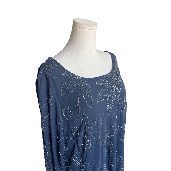 JKara Beaded Plus Size 22W Chiffon Maxi Dress NWT Sheer Mother of the Bride Navy - Picture 4 of 12